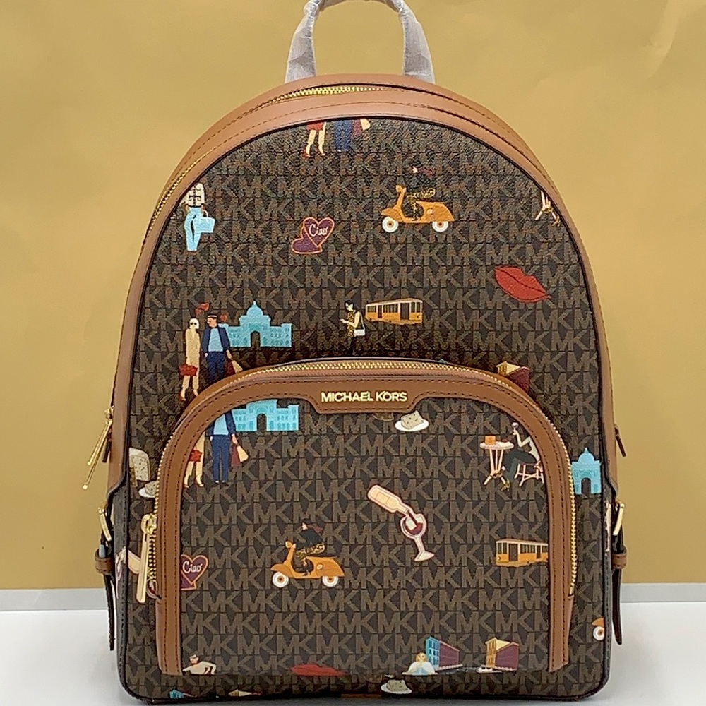MICHAEL KORS JET SET GIRLS JAYCEE LARGE ZIP POCKET BACKPACK BROWN MULTI COLOR - Picture 2 of 16
